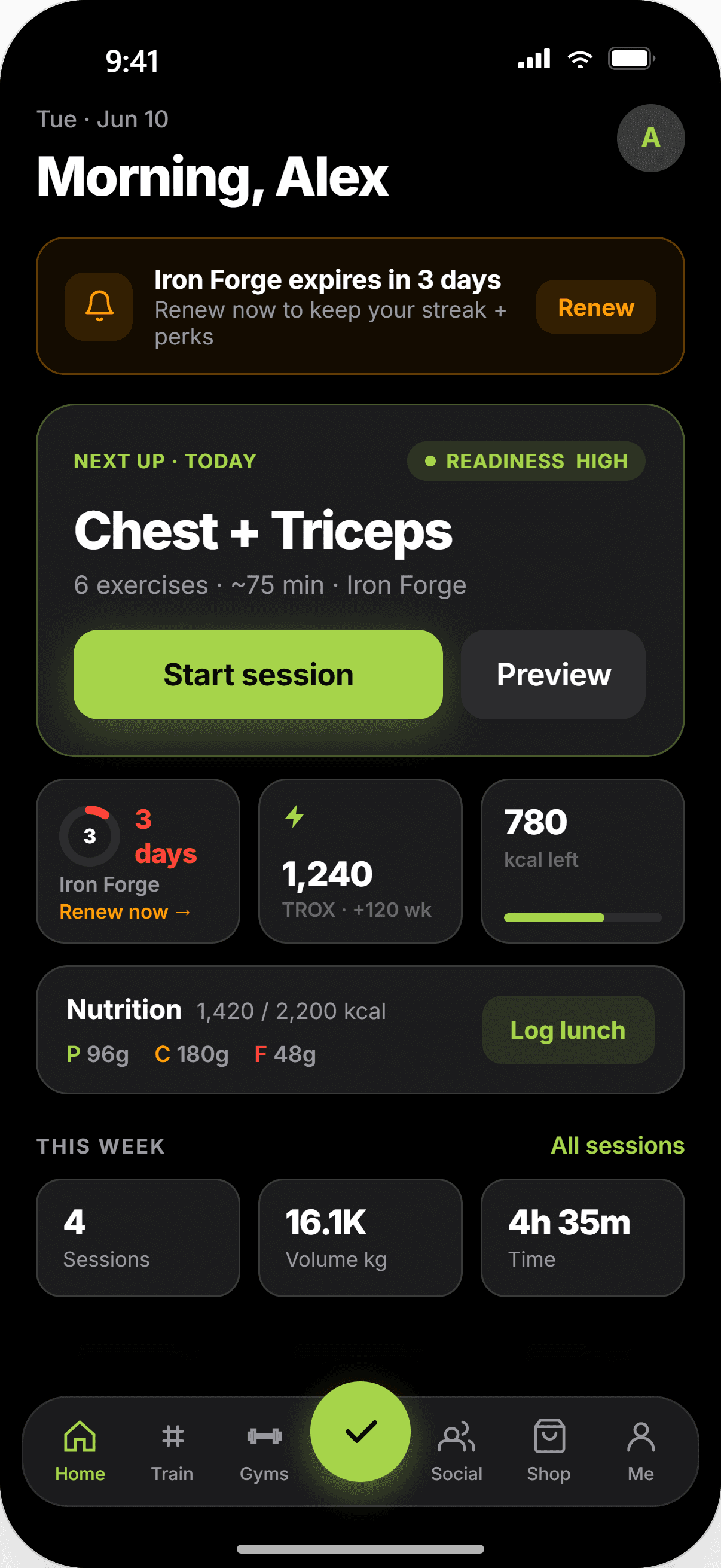 app · home dashboard